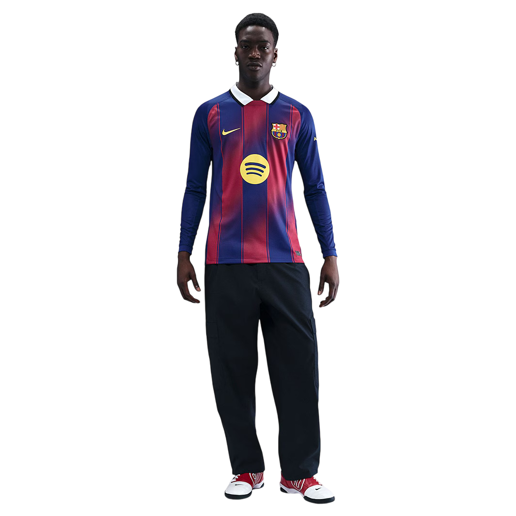 Camisa Barcelona I Manga Longa 25/26 - Torcedor Nike - Azul e Grená
