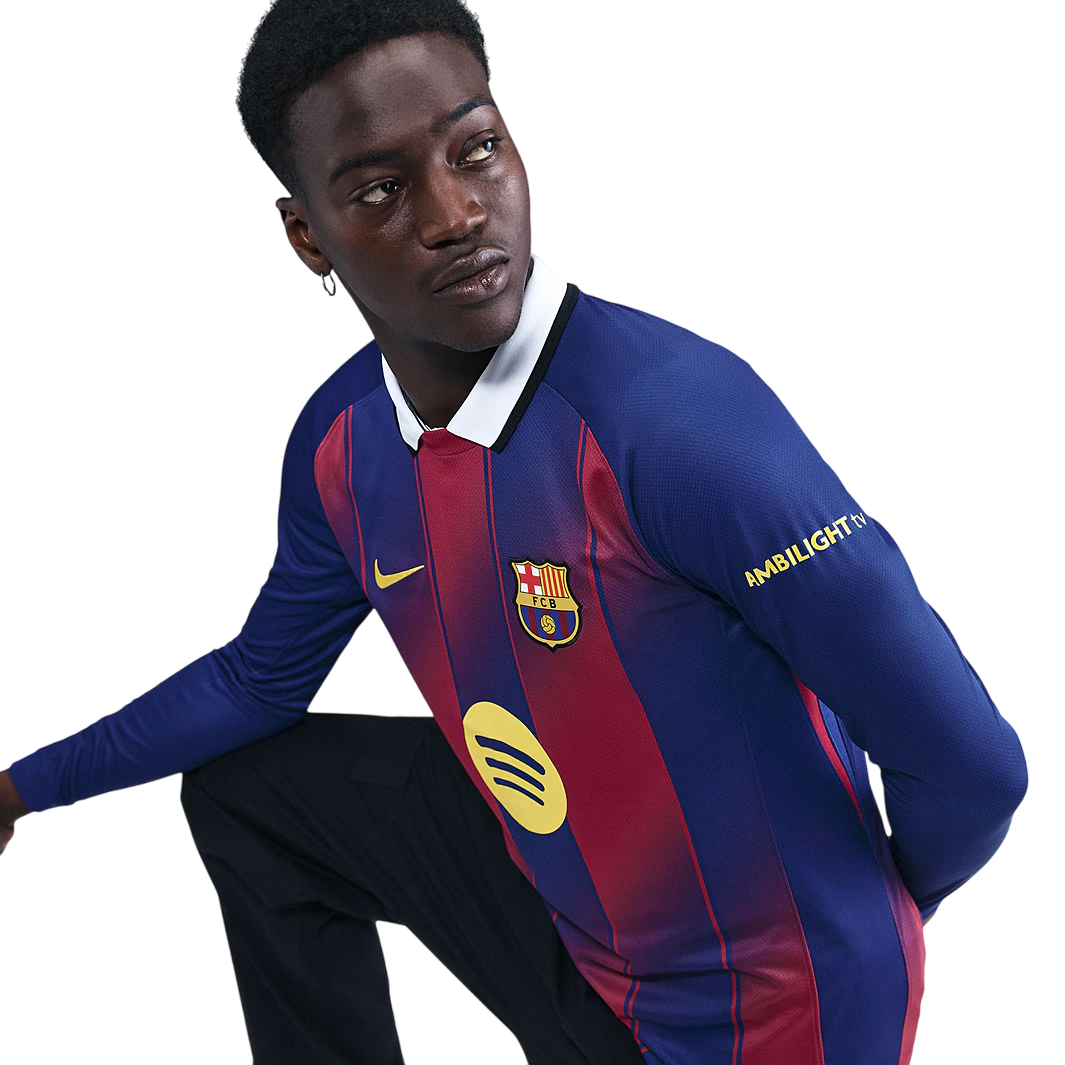 Camisa Barcelona I Manga Longa 25/26 - Torcedor Nike - Azul e Grená