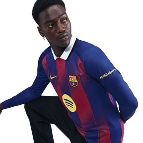 Camisa Barcelona I Manga Longa 25/26 - Torcedor Nike - Azul e Grená